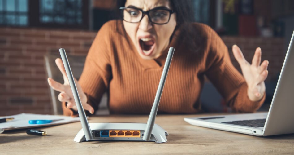 Angry Woman With Wifi Router