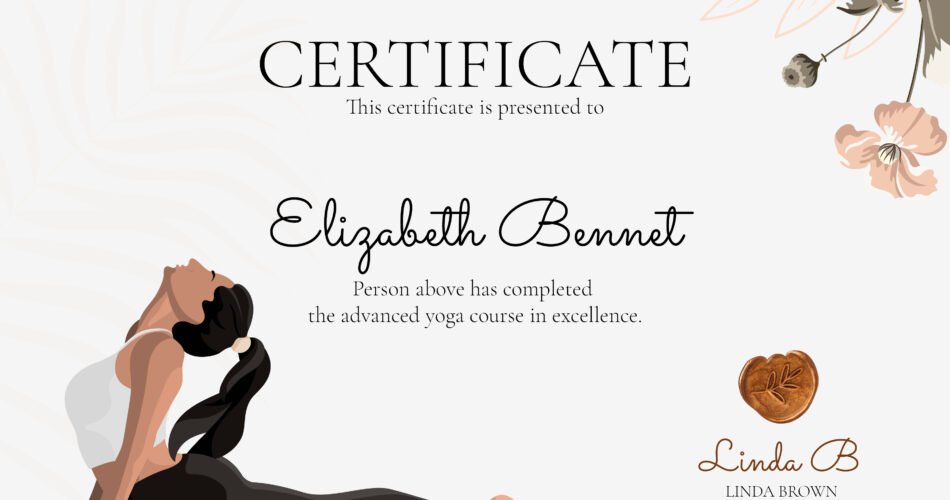 Floral Yoga Certificate Template Vector In Feminine Style