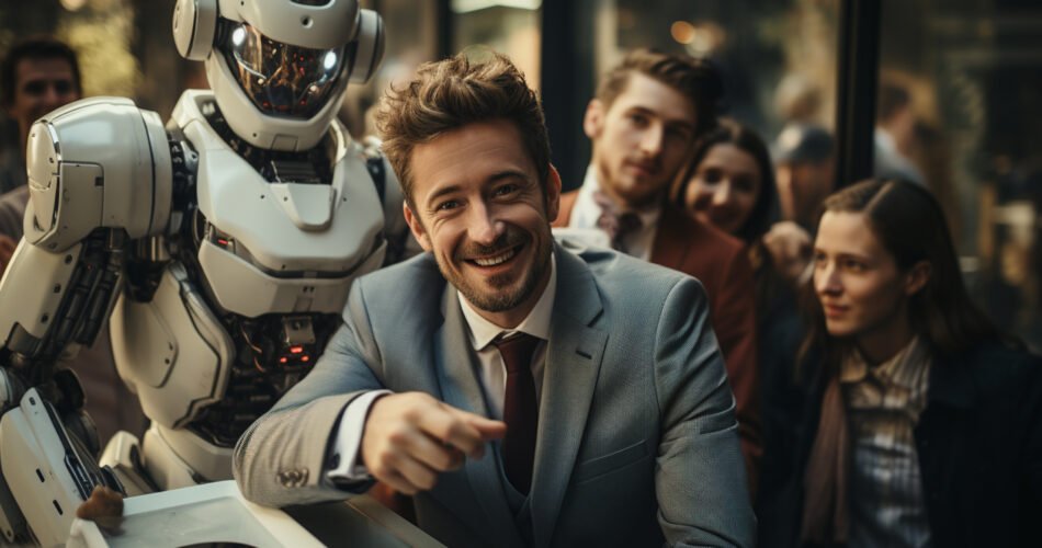 Boss Taking Selfie With Happy Reaction With His Employees Robot Human Friendship Future Ai