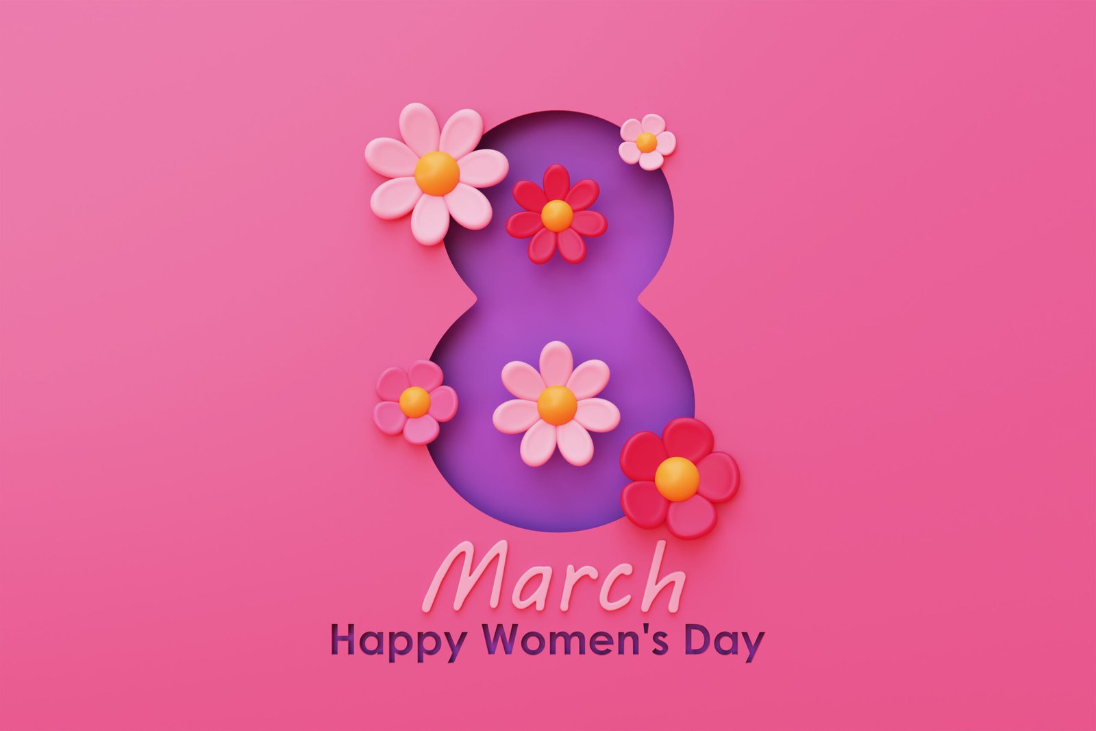 International Women's Day. 8 March. Number 8 With Flowers On Pin